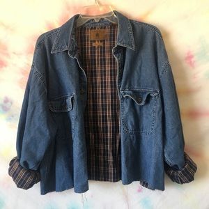 Vintage Cropped Flannel Lined Jean Jacket